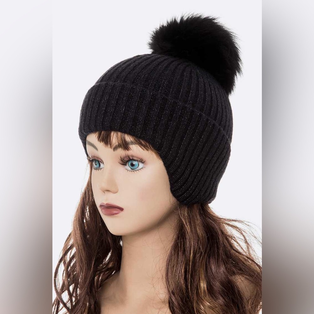 Genuine Fur Pom Soft Ear Beanie